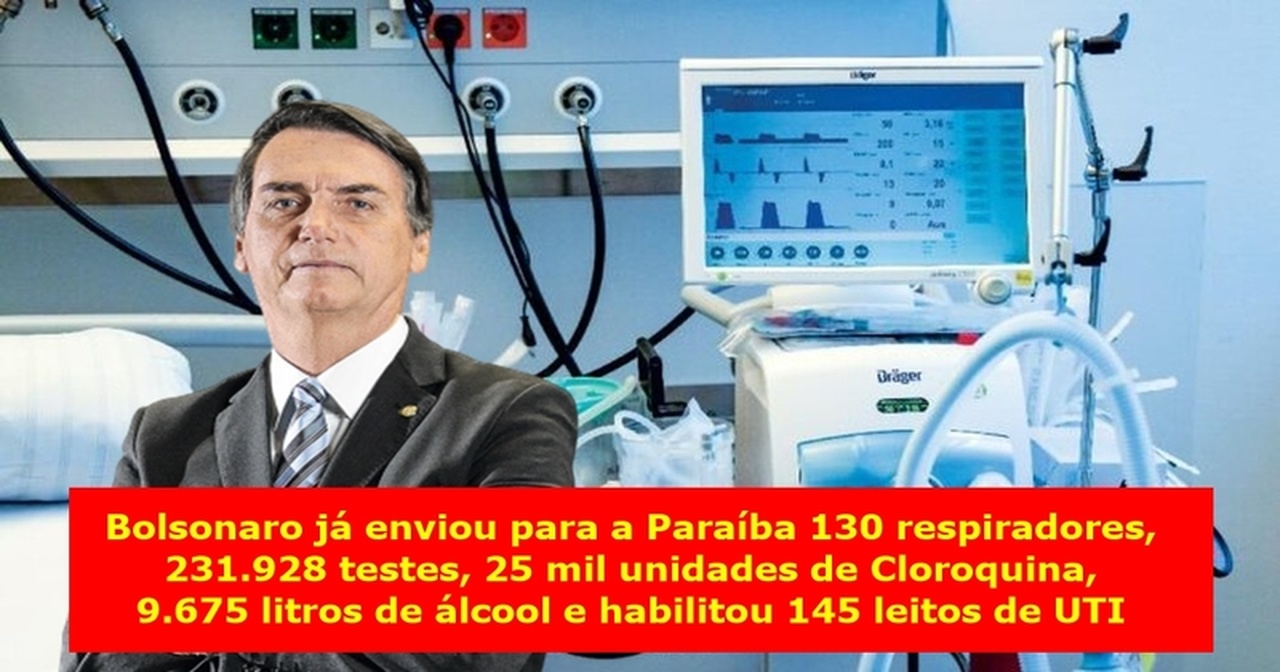 08062020 bolsonaro pb (1) Easy Resize.com - Bolsonaro já enviou para a PB 130 respiradores pulmonares,231.928 testes, 25 mil unidades de Cloroquina, 9.675 litros de álcool e habilitou 145 leitos